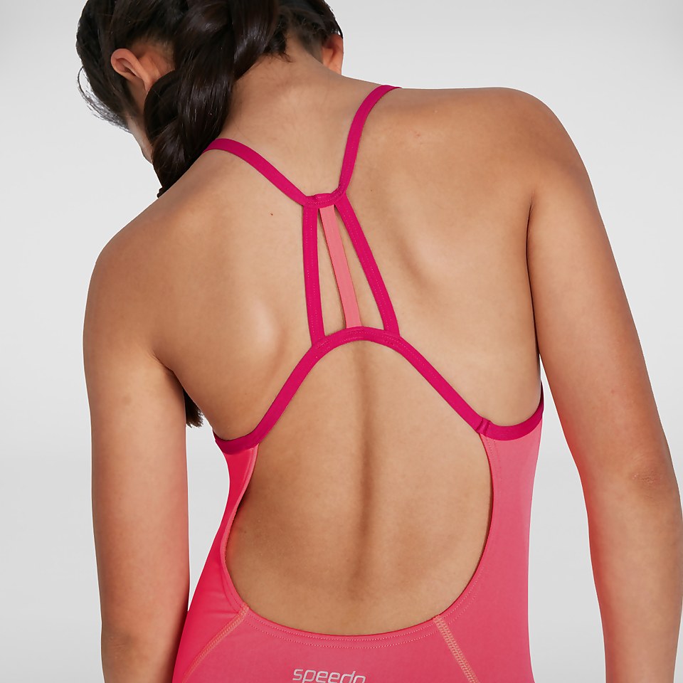 Girls' Lane Line Back Swimsuit Red