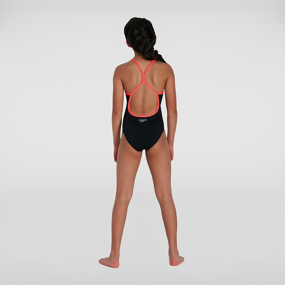 Polka Melt Placement VBack Badeanzug Schwarz/Rot für Mädchen