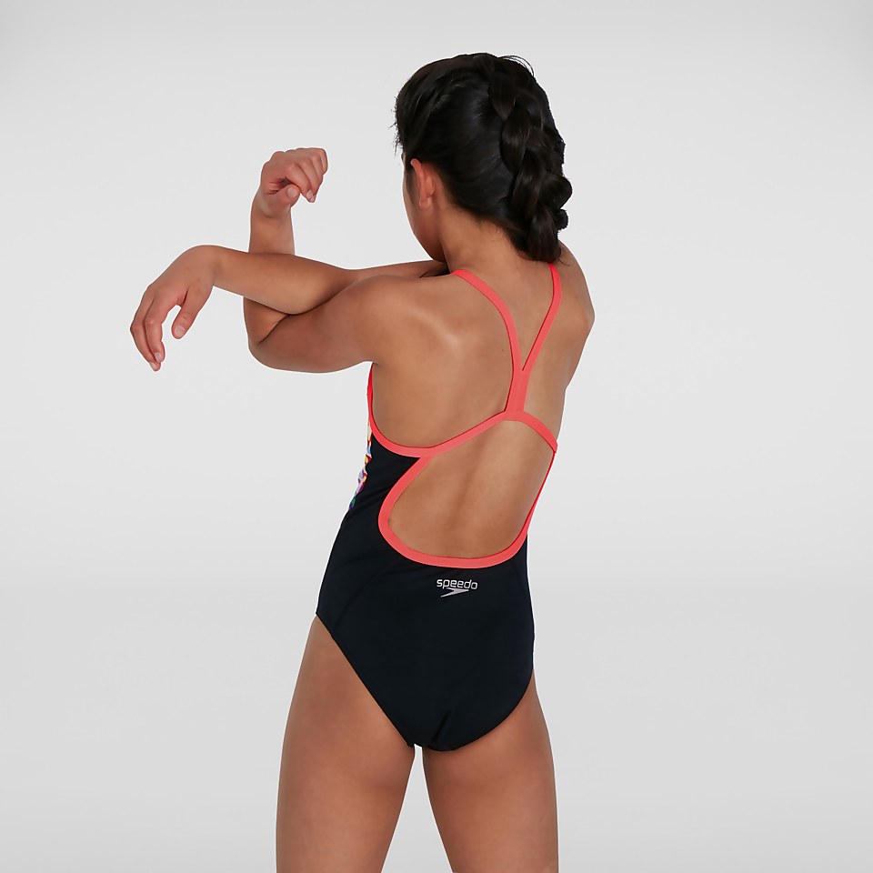 Polka Melt Placement VBack Badeanzug Schwarz/Rot für Mädchen