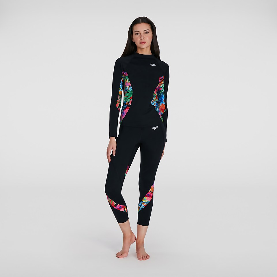 Bedrucktes langärmliges Rash Top Schwarz/Pink für Damen