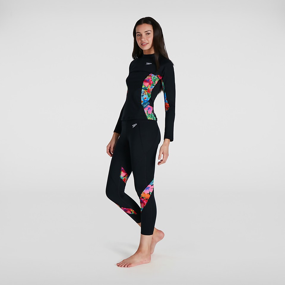 Bedrucktes langärmliges Rash Top Schwarz/Pink für Damen