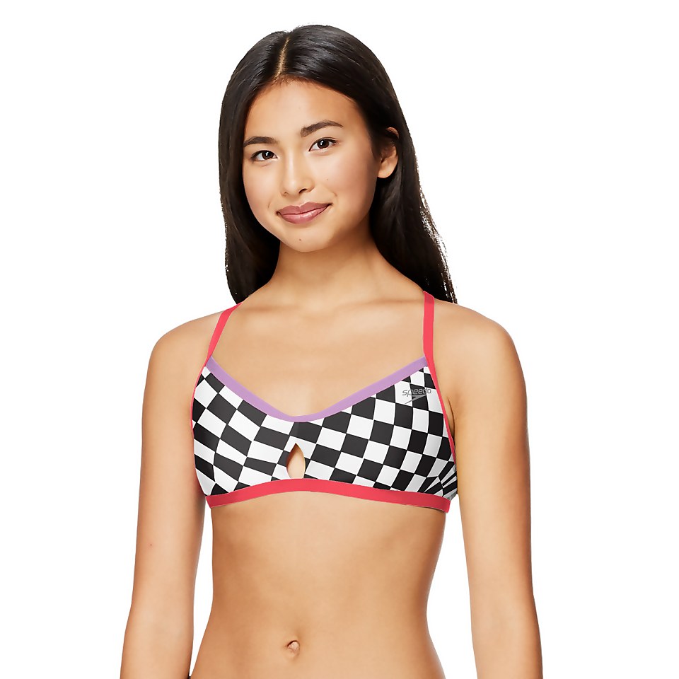 Women's Printed Tie Back Keyhole Bikini Top Black