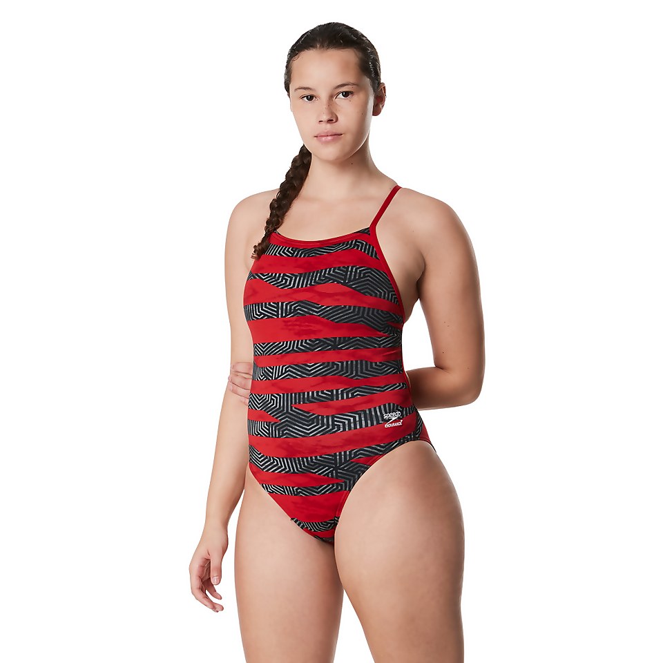 Women's Contort Stripes Crossback One Piece Red