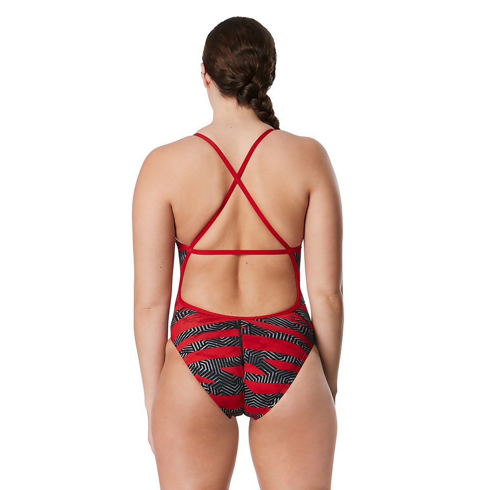 Women's Contort Stripes Crossback One Piece Red