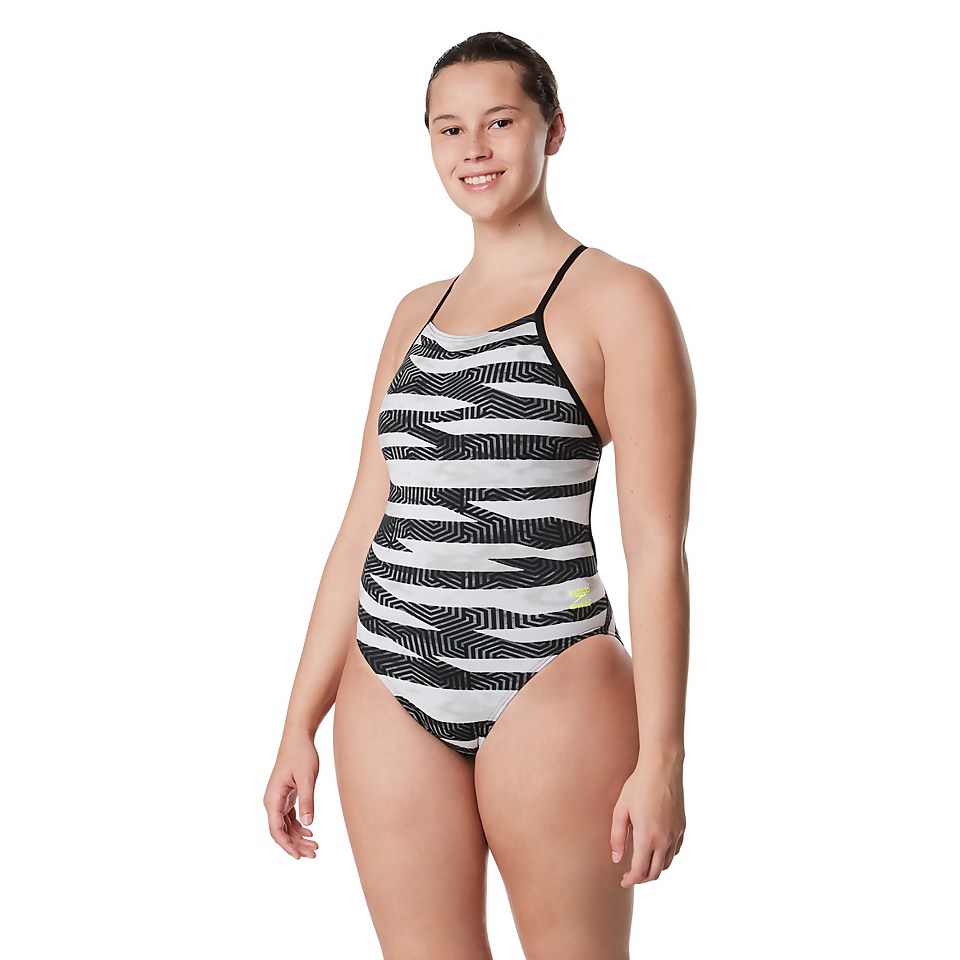 Women's Contort Stripes Crossback One Piece Black