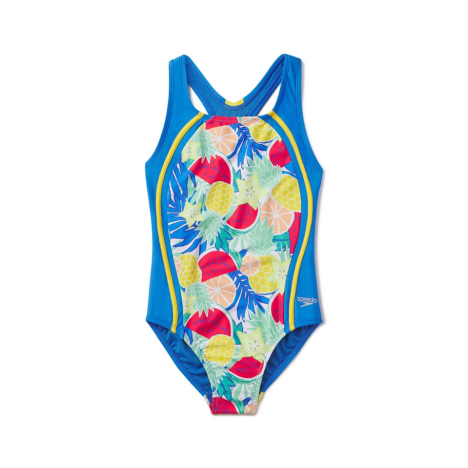 Girl's Printed Sport Splice One Piece Blue
