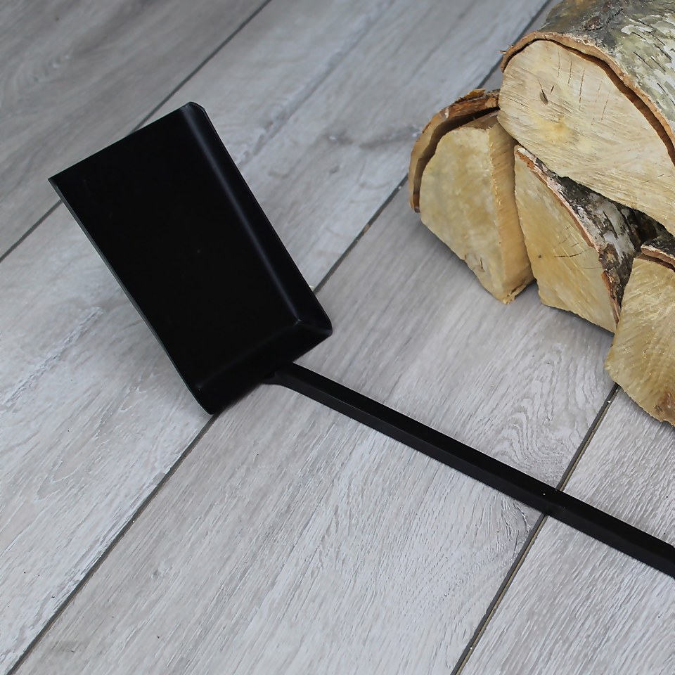 Metal Long Handle Fireplace Shovel Tool - Black