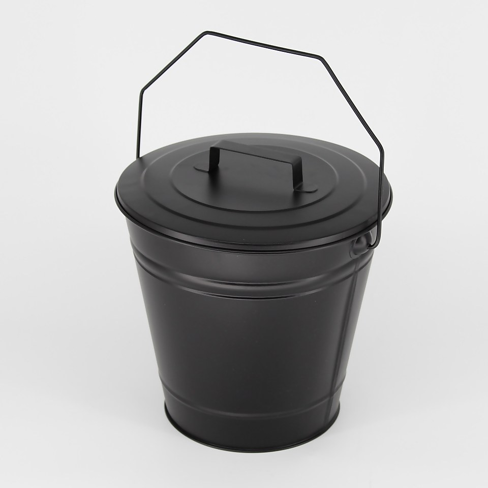 Fireplace Ash Bucket with Lid - Black