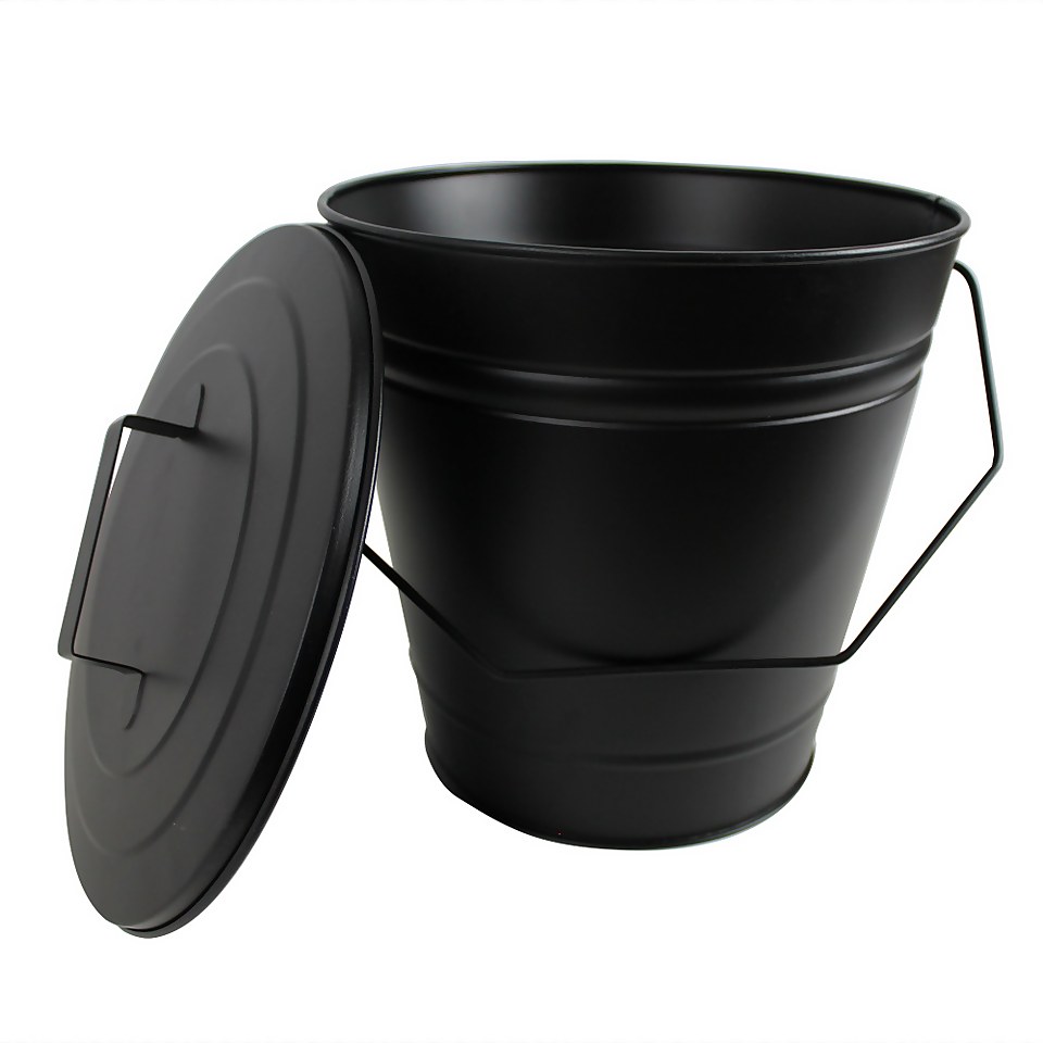 Fireplace Ash Bucket with Lid - Black