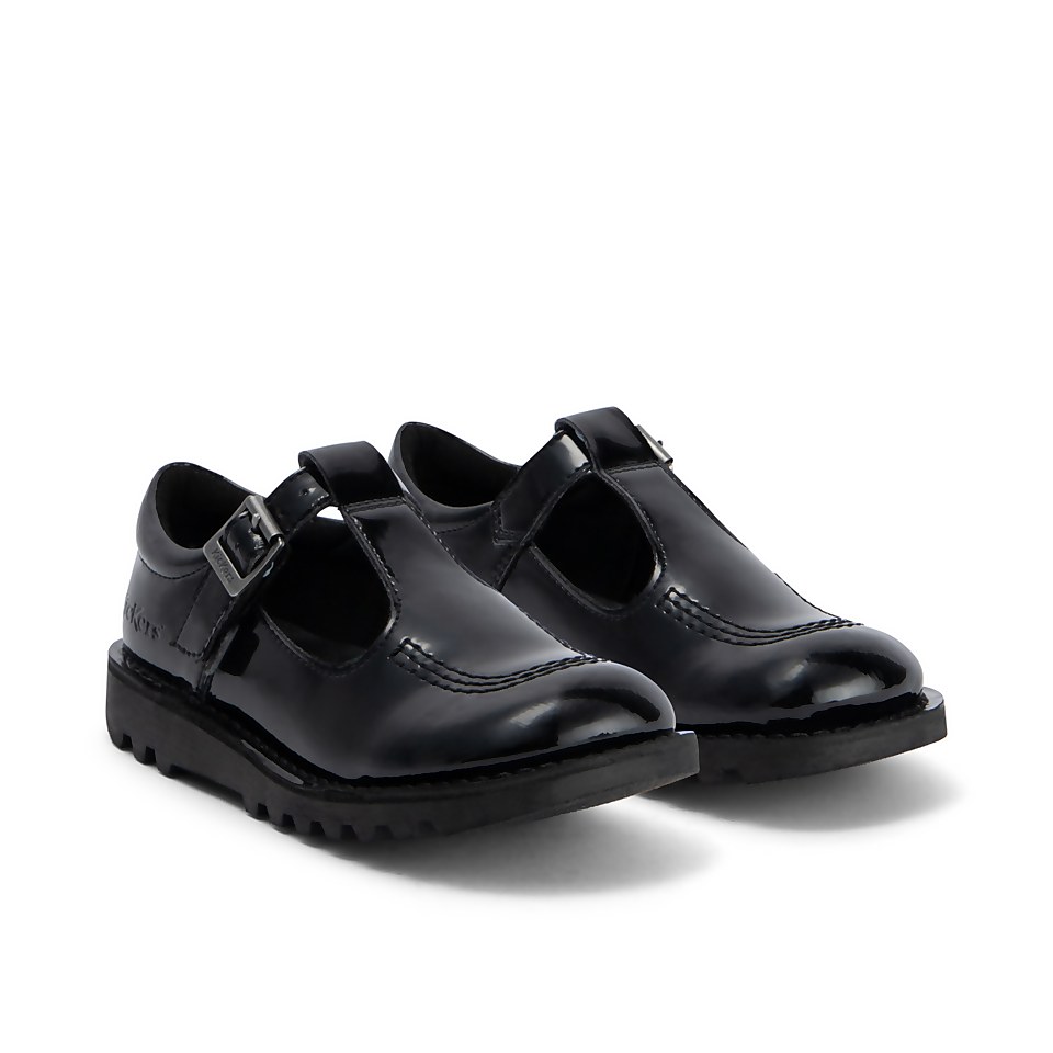 Junior Girls Kick T Bar Leather Alternative Patent Leather Black