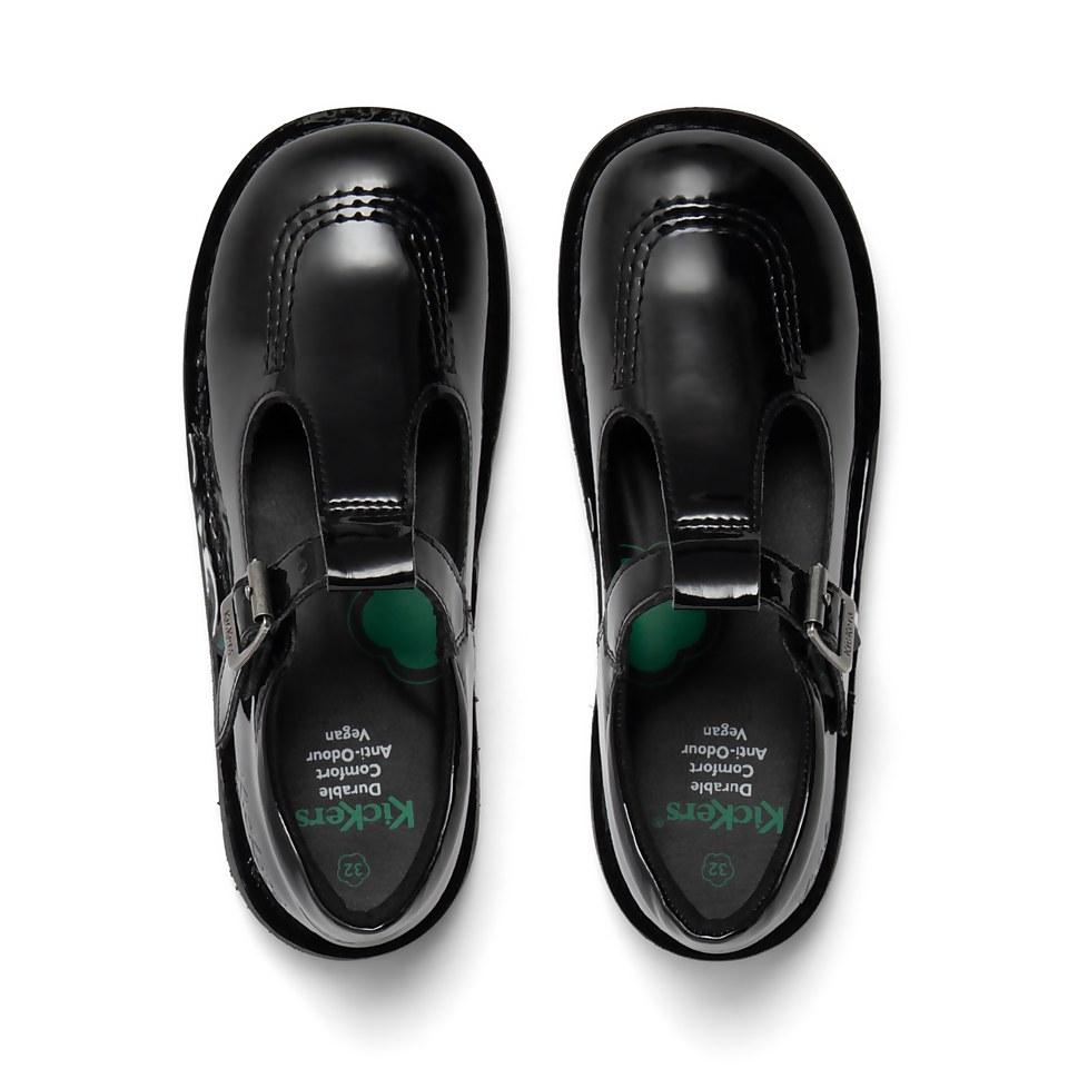 Junior Girls Kick T Bar Leather Alternative Patent Leather Black