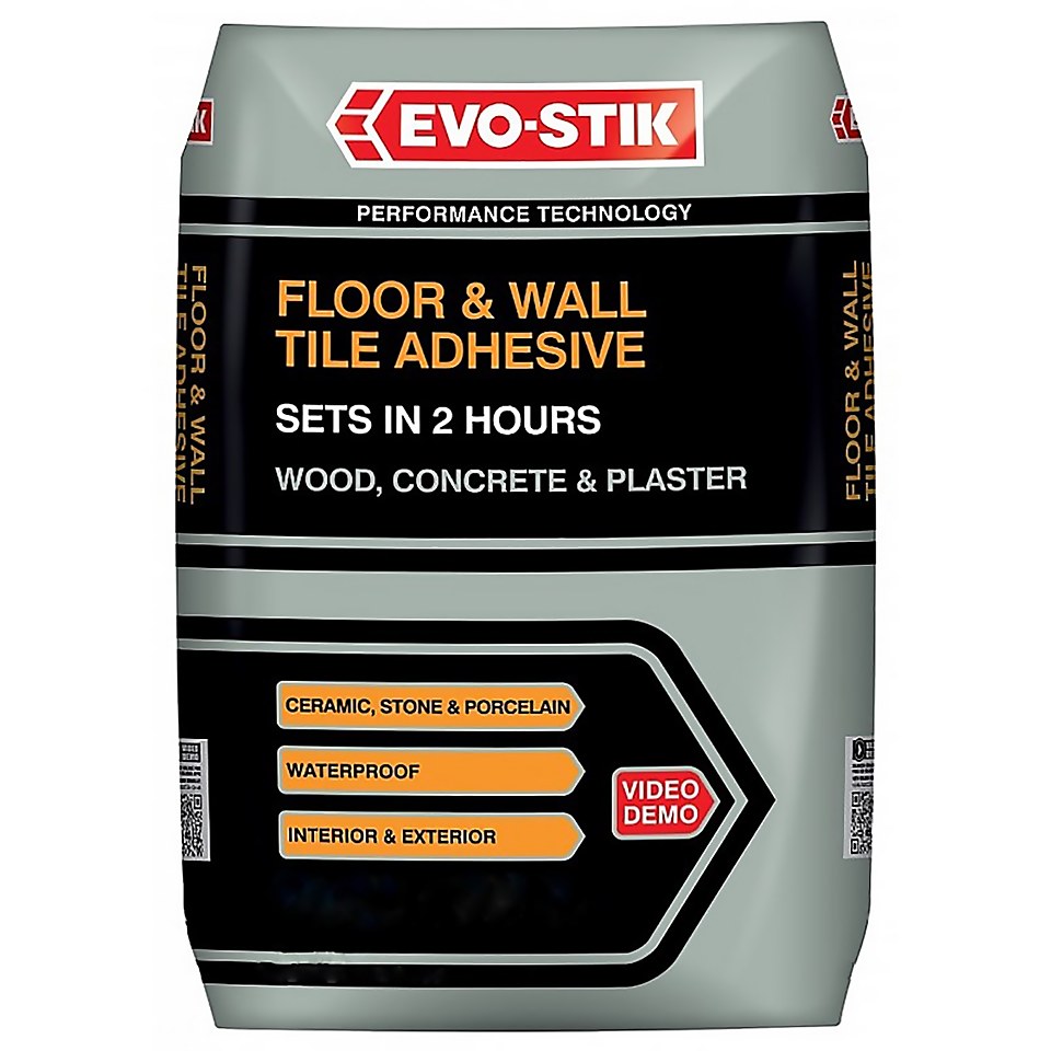 EVO-STIK Fast Set Floor & Wall Tile Adhesive for Wood, Concrete and Plaster Grey - 20kg