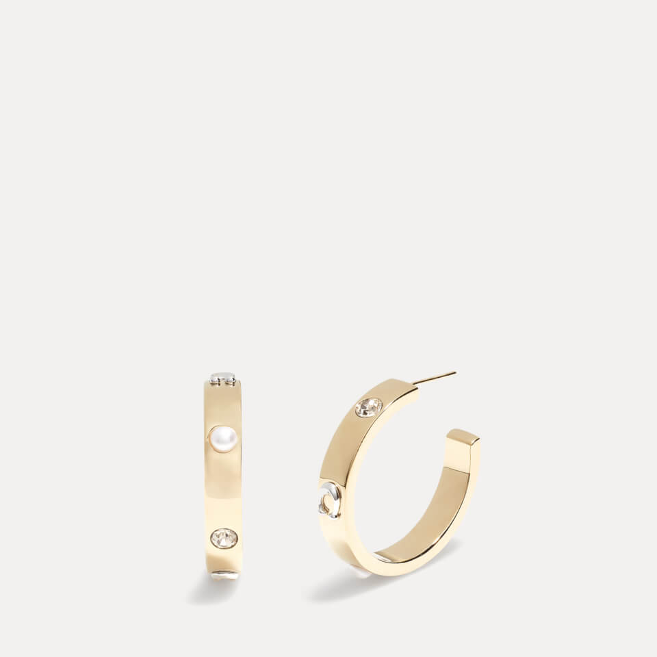 Coach Small C Gold-Tone and Glass Hoop Earrings