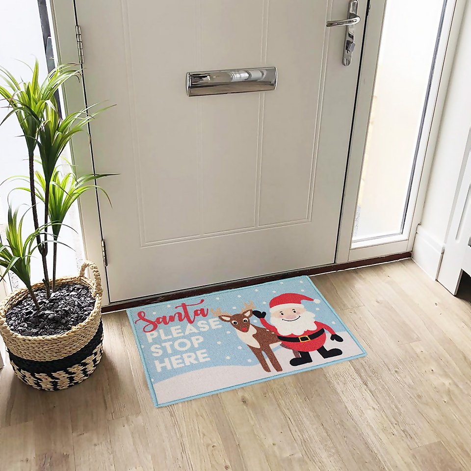 Washable Christmas Door Mat Santa 38 x 58cm Homebase