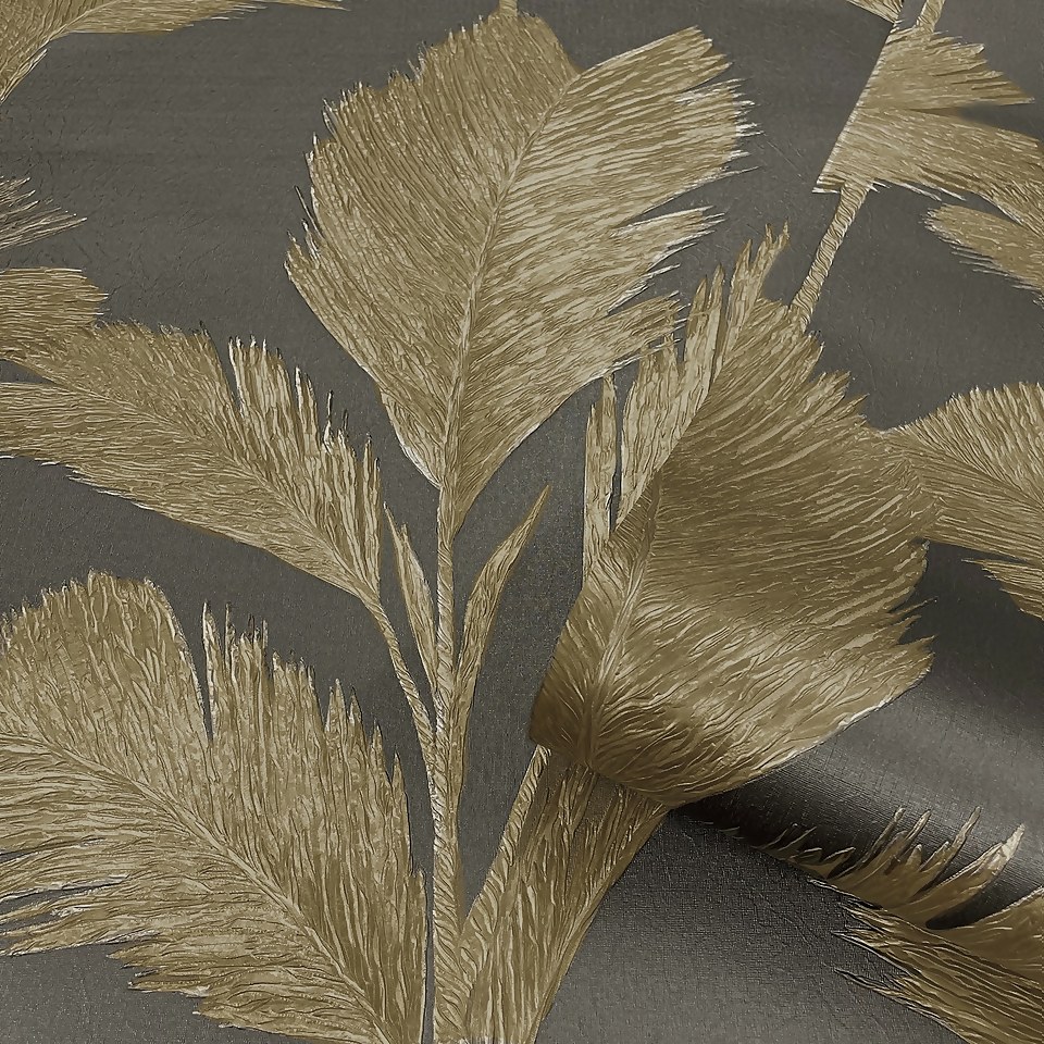 Belgravia Decor Alessia Leaf Textured Charcoal  Wallpaper A4 Size Sample