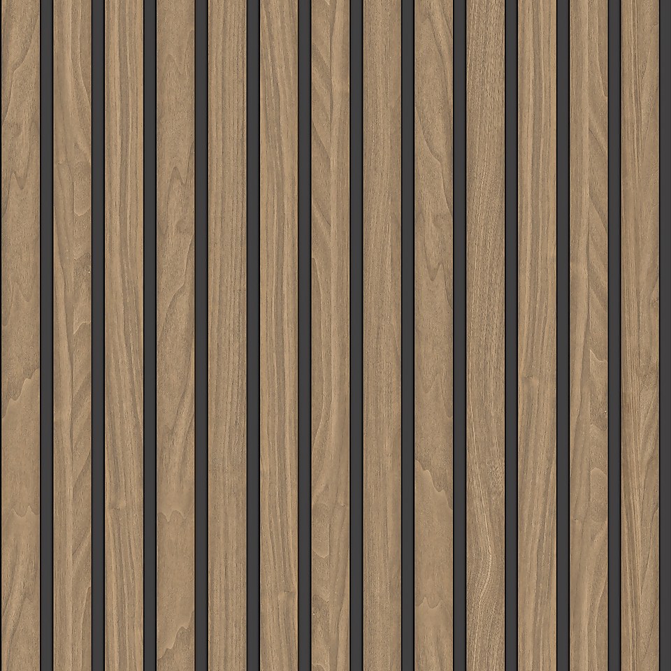 Belgravia Decor Wood Slat Textured Walnut Wallpaper A4 Size Sample
