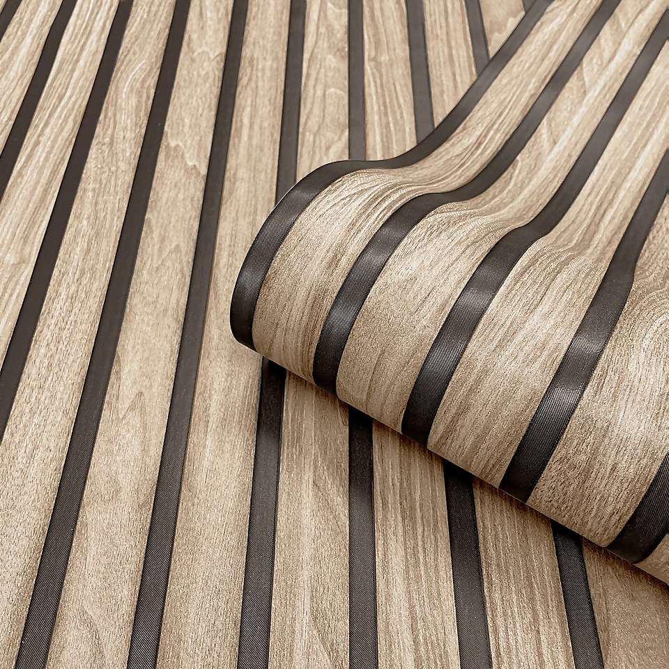 Belgravia Decor Wood Slat Textured Light Oak Wallpaper A4 Size Sample