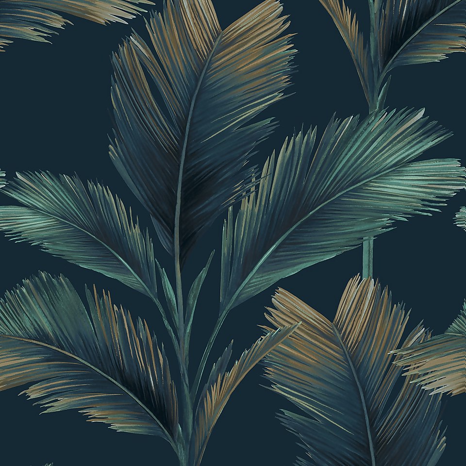 Belgravia Decor Kailani Blue Leaf Wallpaper A4 Size Sample
