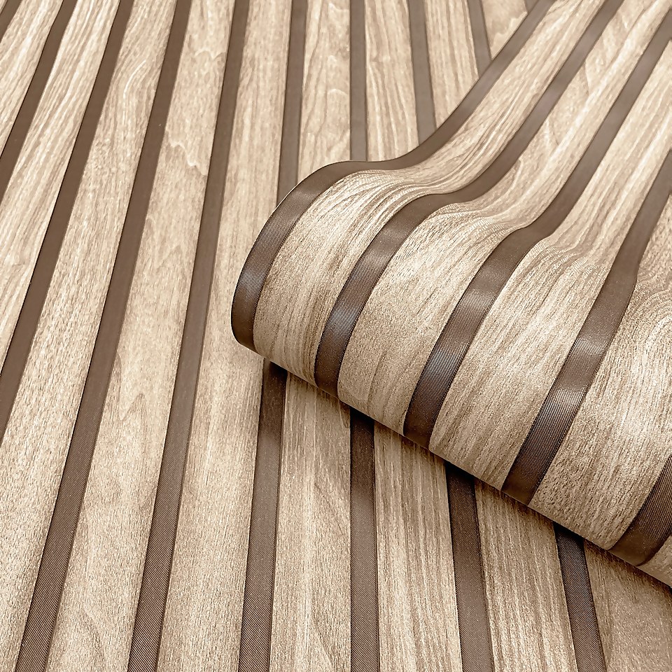 Belgravia Decor Wood Slat Textured Light Oak Wallpaper