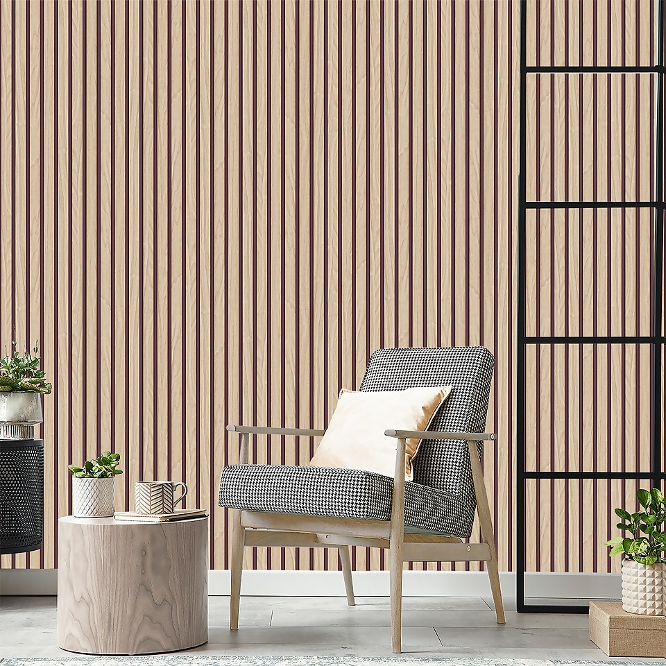 Belgravia Decor Wood Slat Textured Light Oak Wallpaper