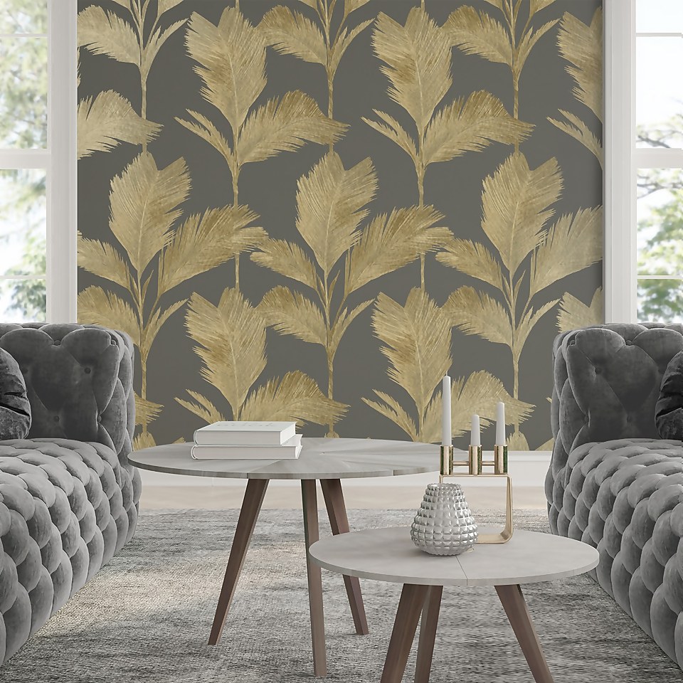 Belgravia Decor Alessia Leaf Textured Charcoal Wallpaper