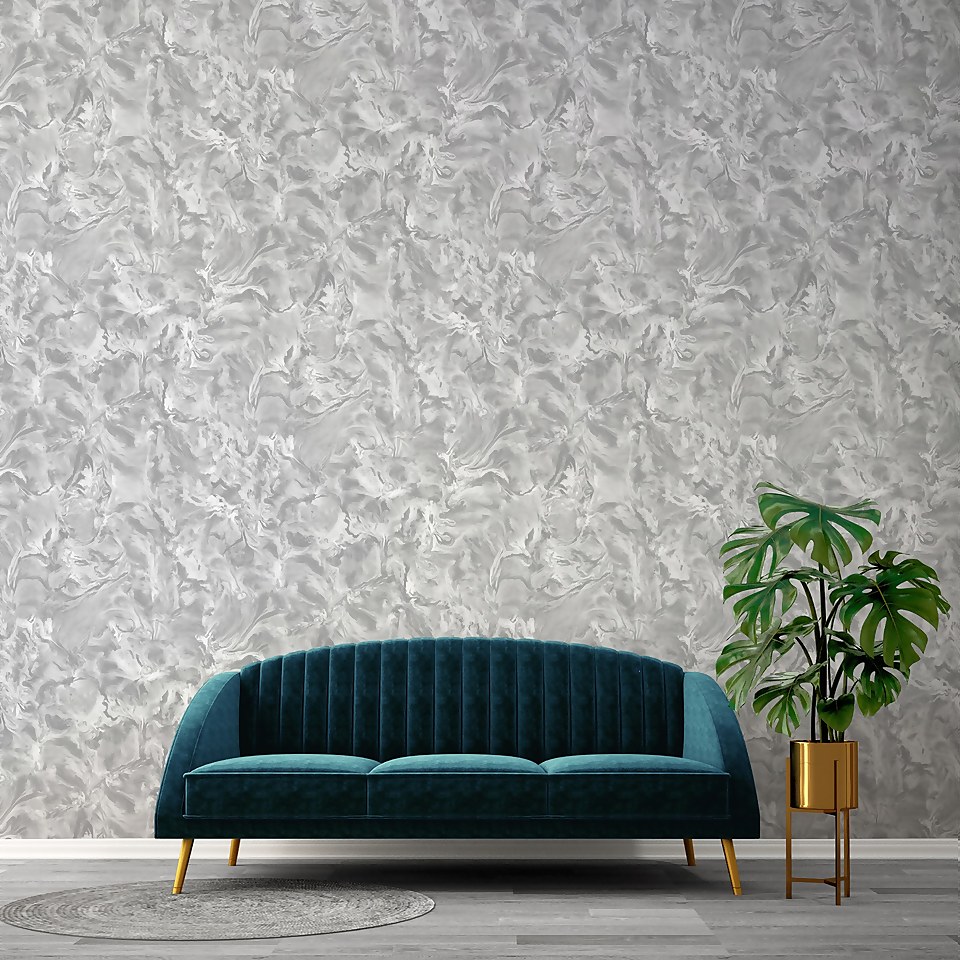 Belgravia Decor Lusso Gliltter Marble Textured Silver Wallpaper