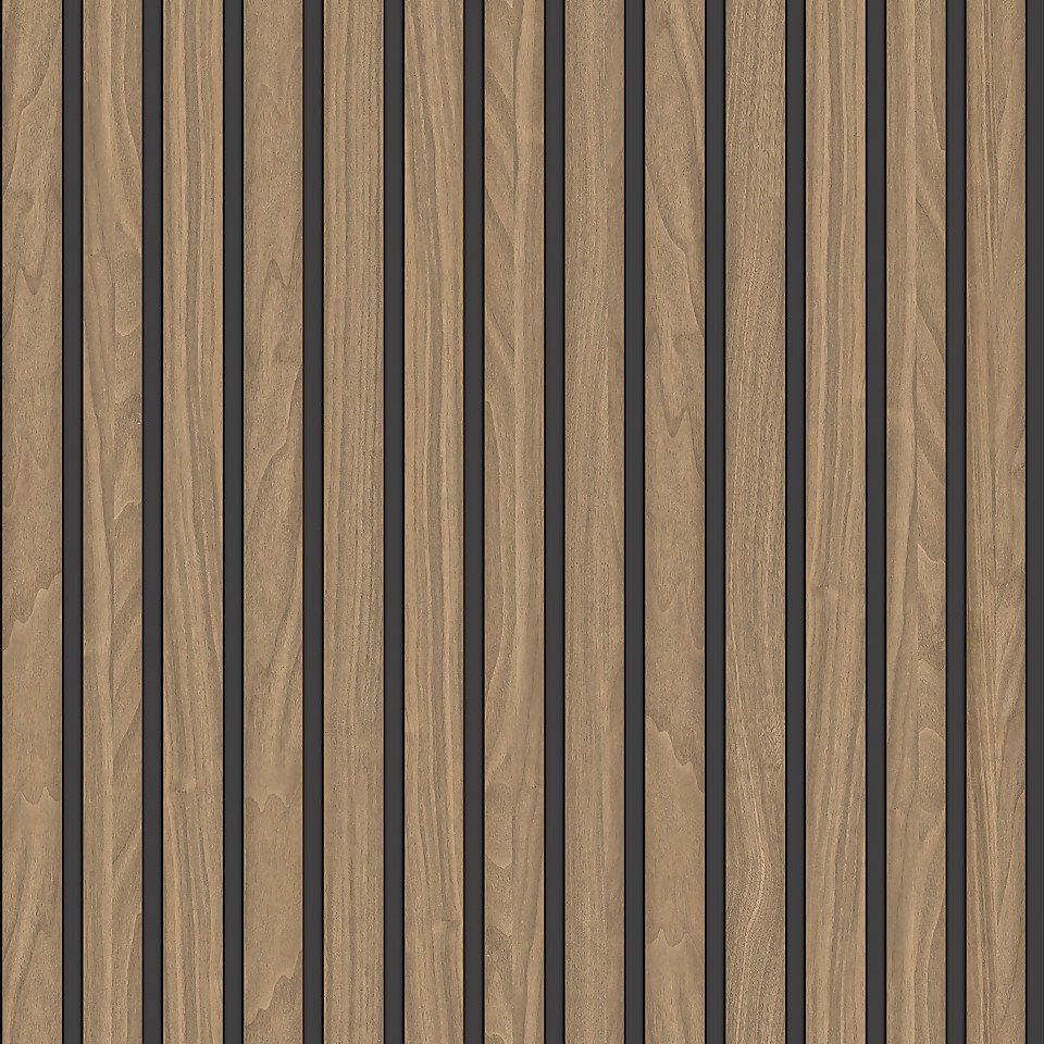 Belgravia Decor Wood Slat Textured Walnut Wallpaper