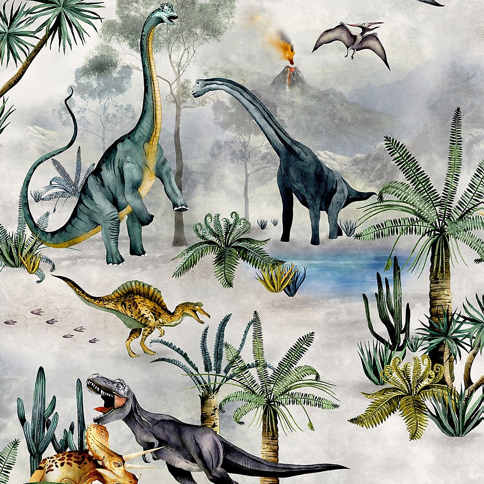 Belgravia Decor Dinosaur Kingdom Grey Smooth Wallpaper A4 Size Sample