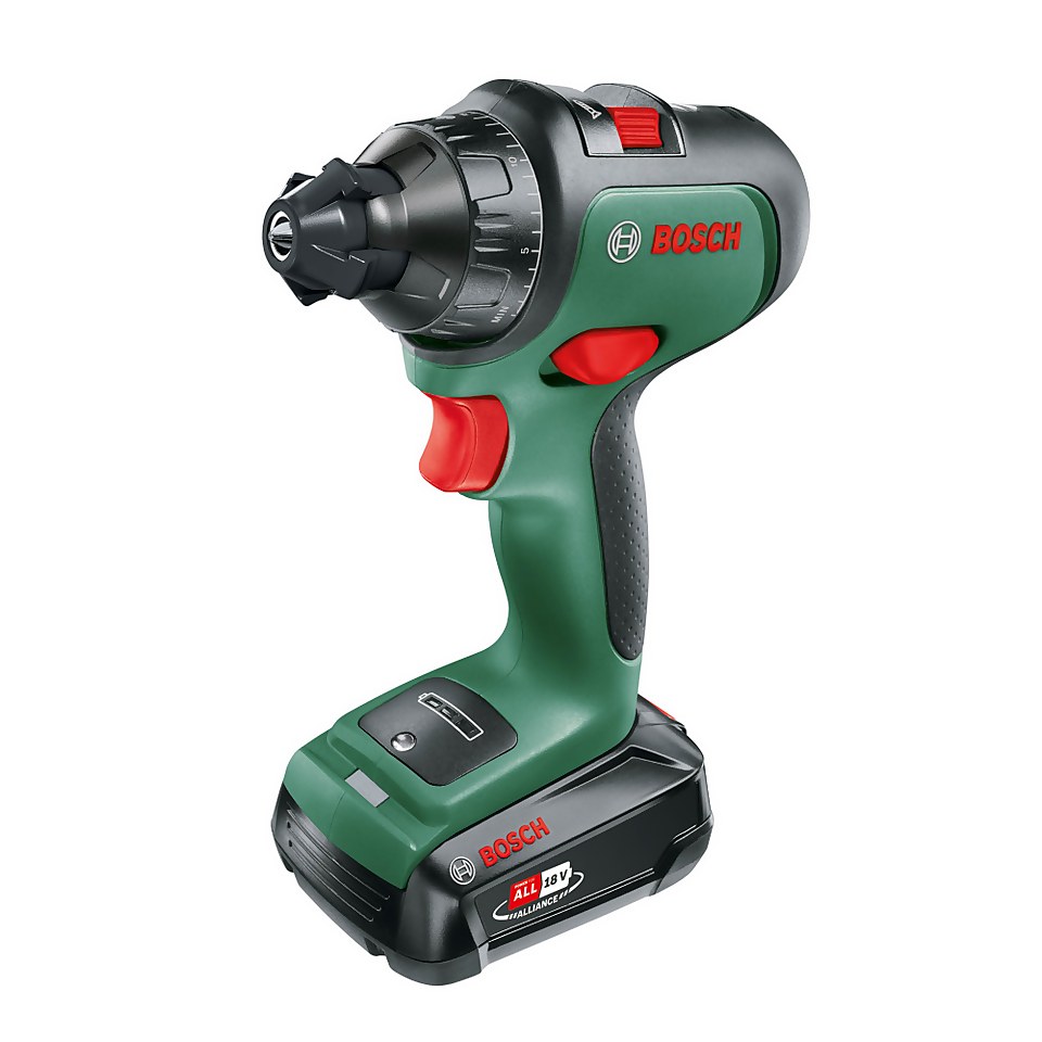 Bosch AdvancedDrill 18 with 1 x 2.5 Ah Battery, Charger and 3 Attachment Set