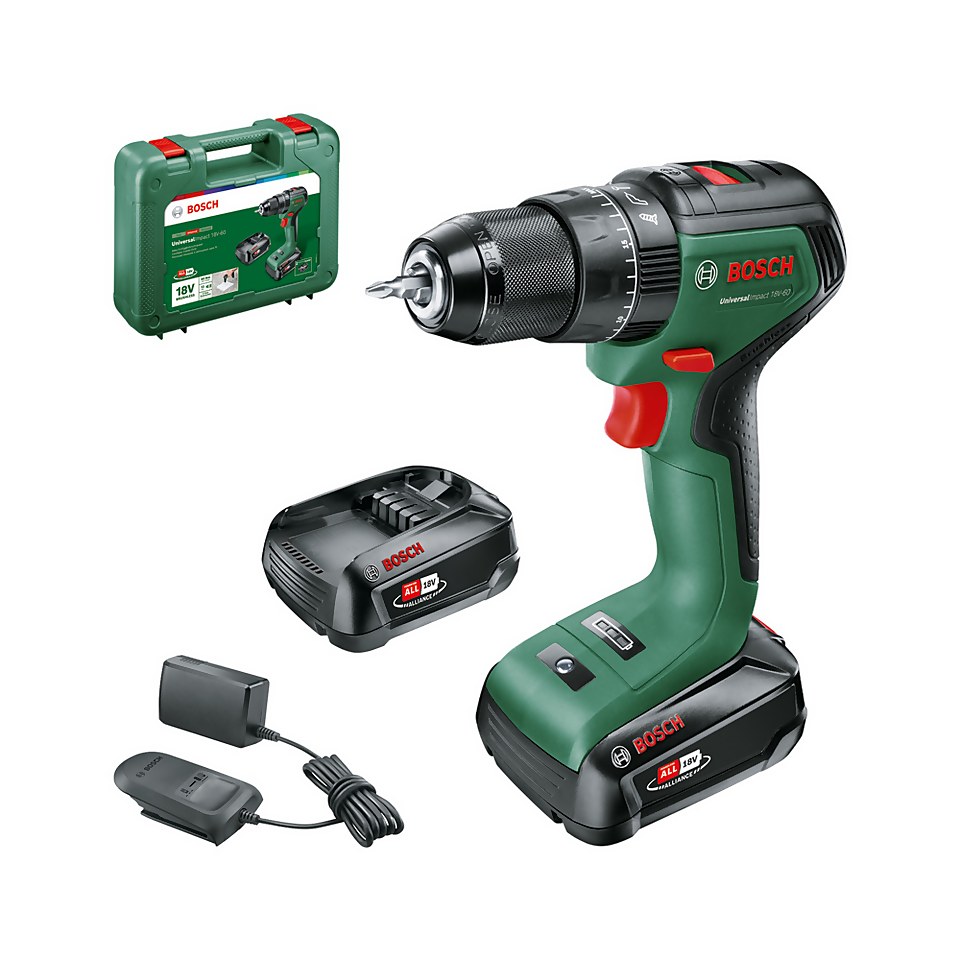 Bosch UniversalImpact 18V-60 with 2 x 2Ah Batteries & AL18V 20 Charger