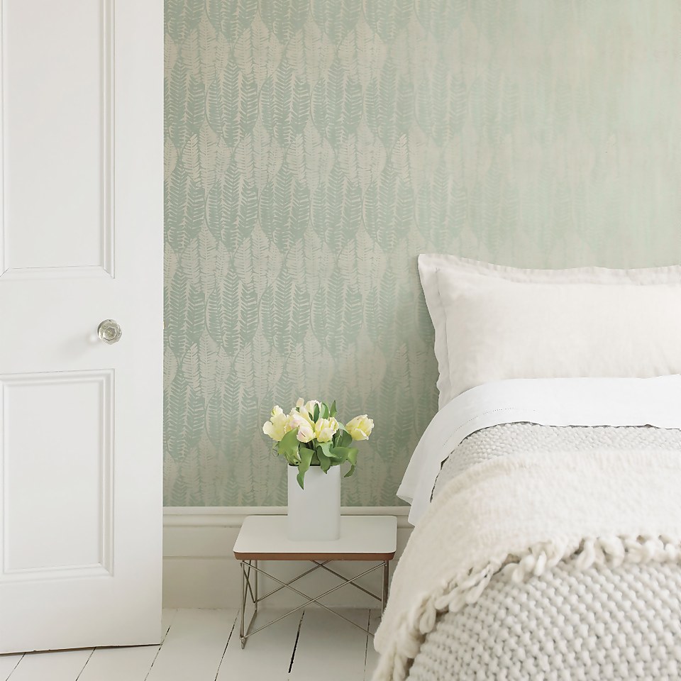 Galerie Textured Leaf Green Wallpaper Homebase