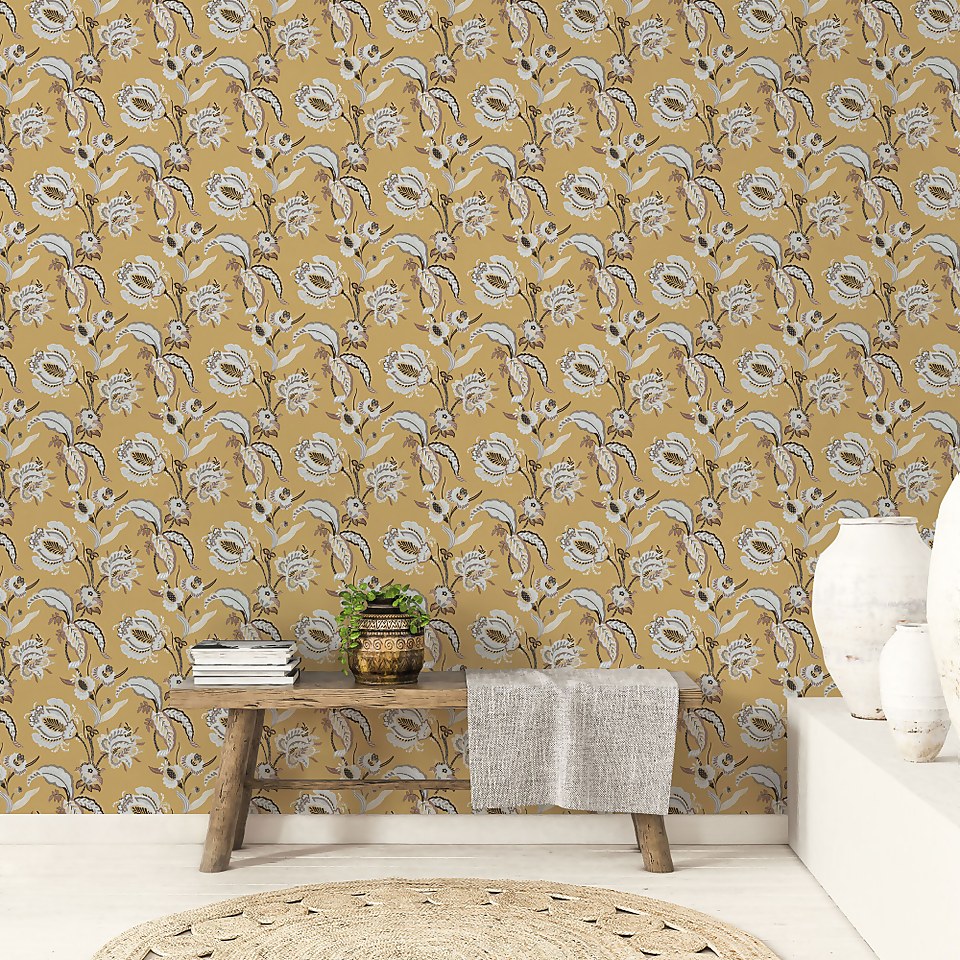 Galerie Floral Paisley Trail Yellow A4 Wallpaper Sample