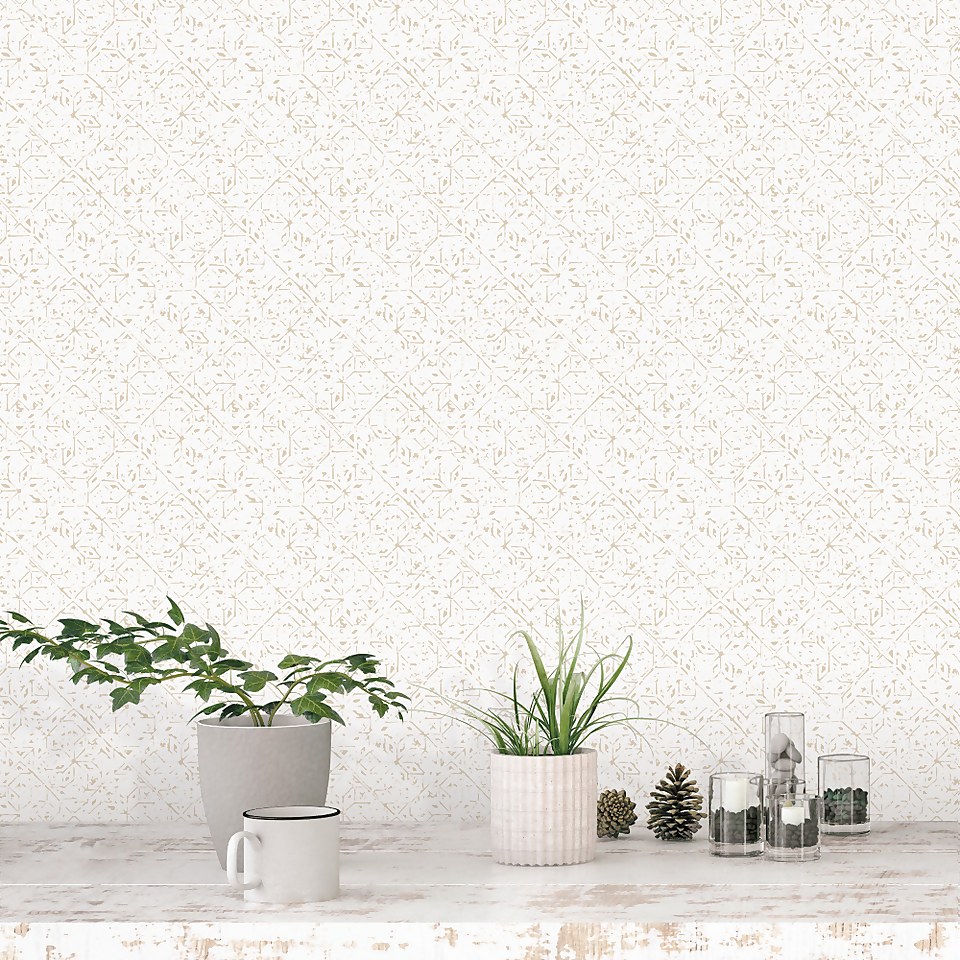 Galerie Geo Tile Taupe A4 Wallpaper Sample