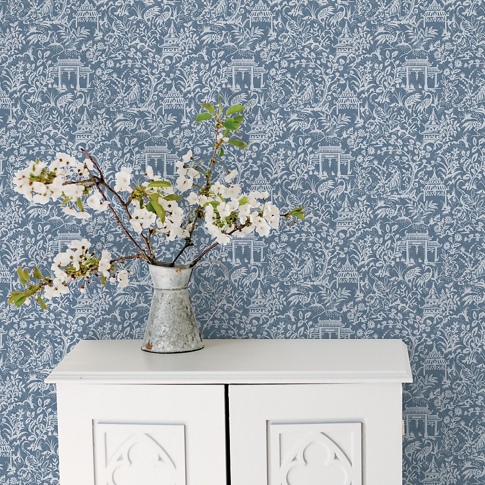 Galerie Chinese Toile Blue A4 Wallpaper Sample