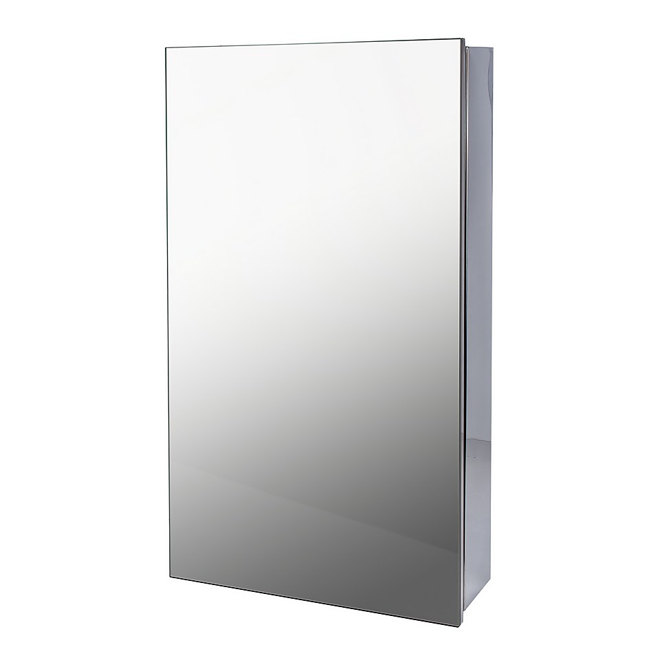 Bathstore Mirrored Bathroom Cabinet, Single Door - Stainless Steel