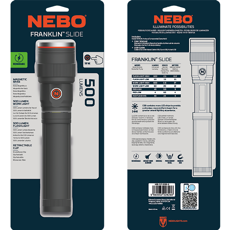 NEBO Franklin Slide LED Rechargeable Torch Homebase