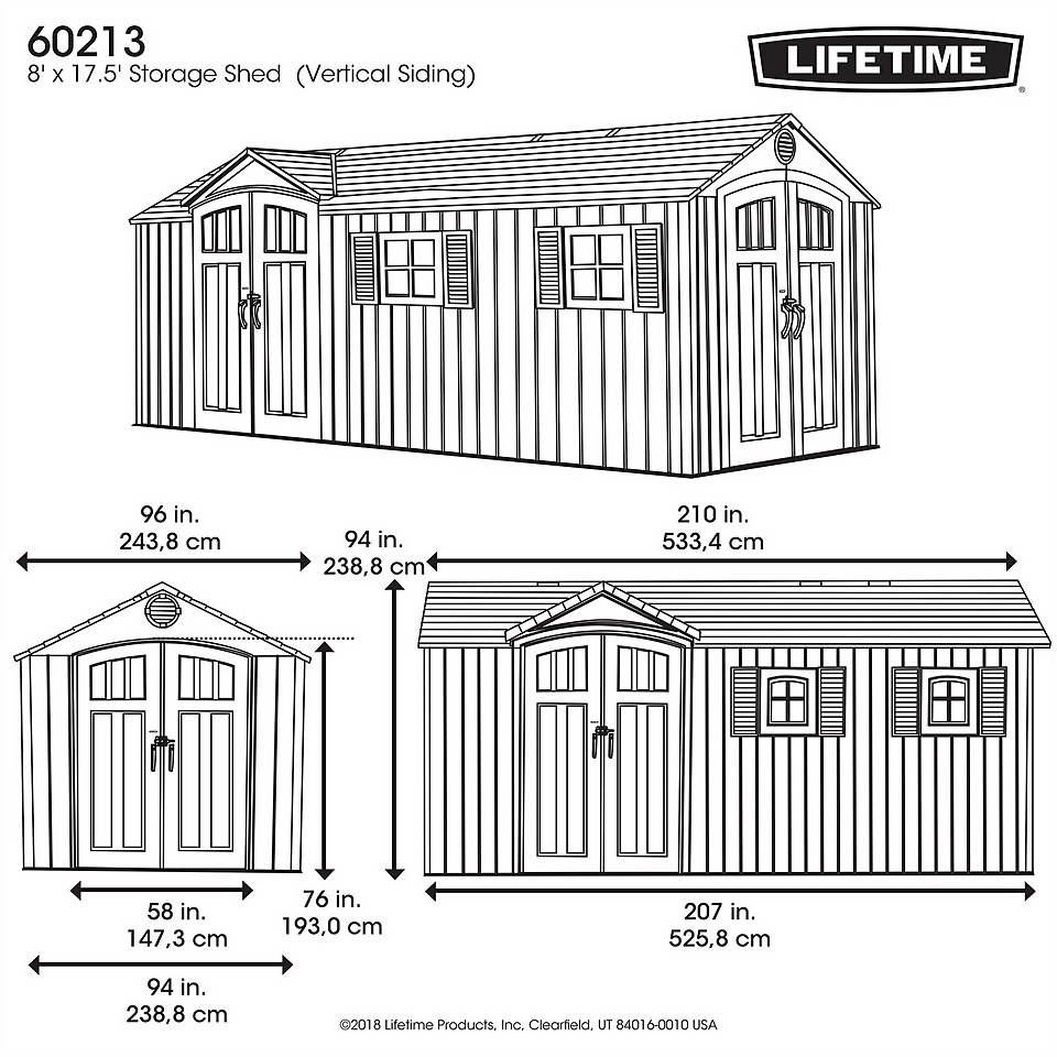 Lifetime 17.5 x 8ft Dual Entry Outdoor Storage Shed - Installation Included