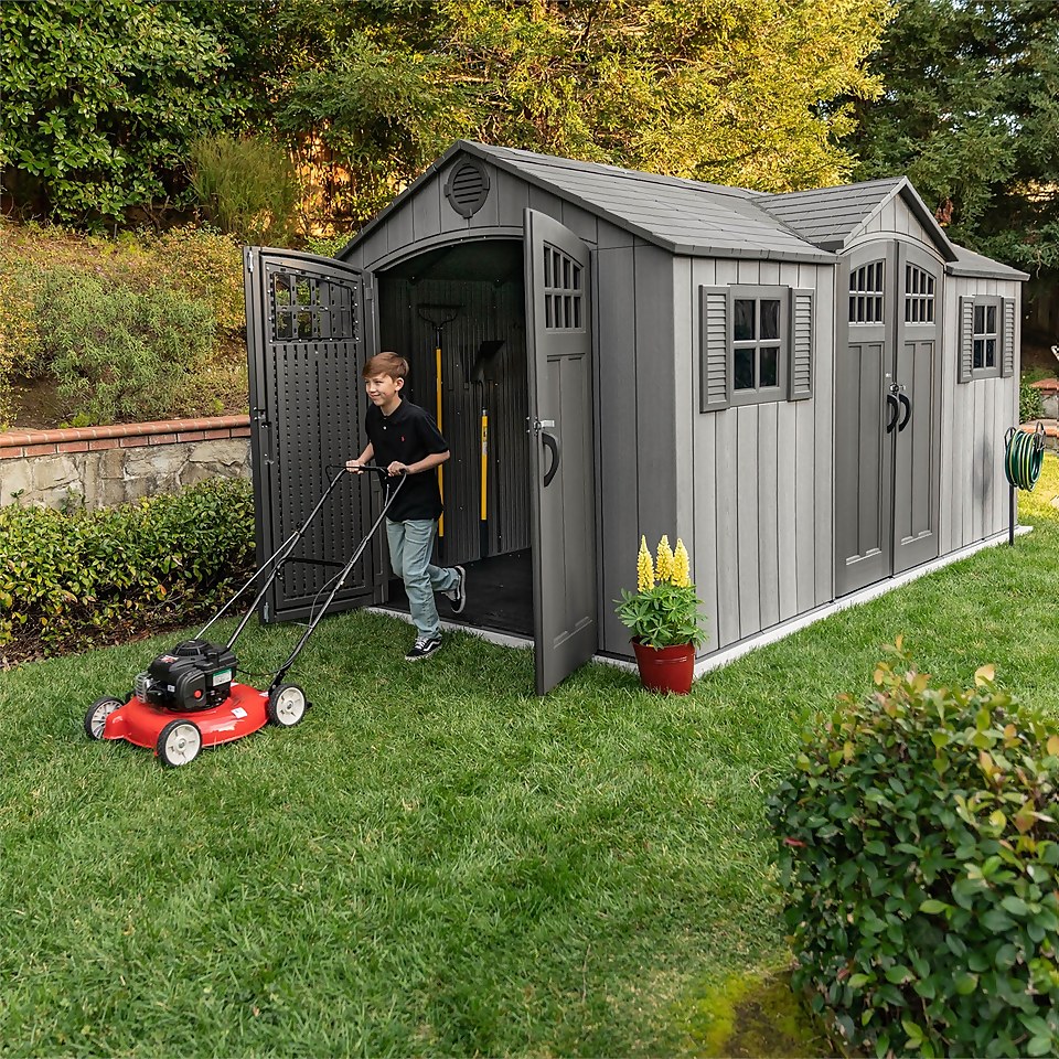 Lifetime 15 x 8ft Rough Cut Dual Entry Outdoor Storage Shed - Installation Included