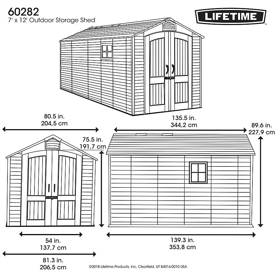 Lifetime 7 x 12ft Outdoor Storage Shed - Installation Included
