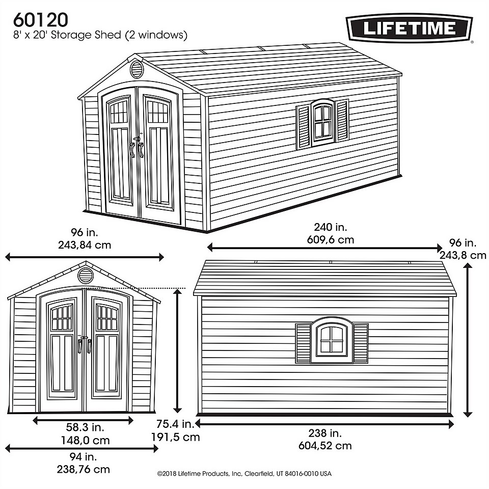 Lifetime 8 x 20ft Outdoor Storage Shed - Installation Included