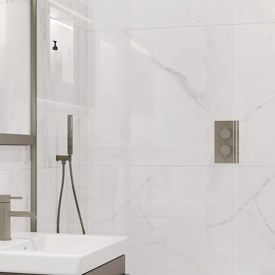 Bathstore Shower Handset, with Hose, Wall Outlet and Holder - Brushed Nickel Finish