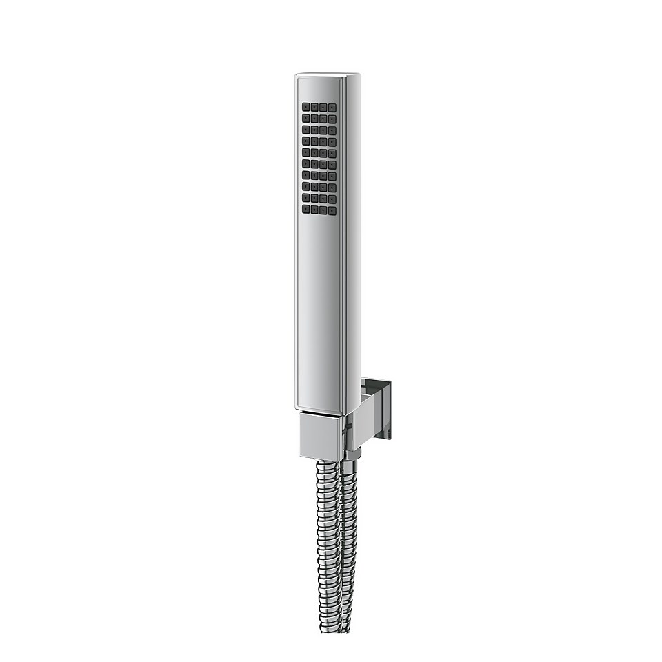 Bathstore Square Shower Handset, with Hose, Wall Outlet and Holder - Chrome Finish