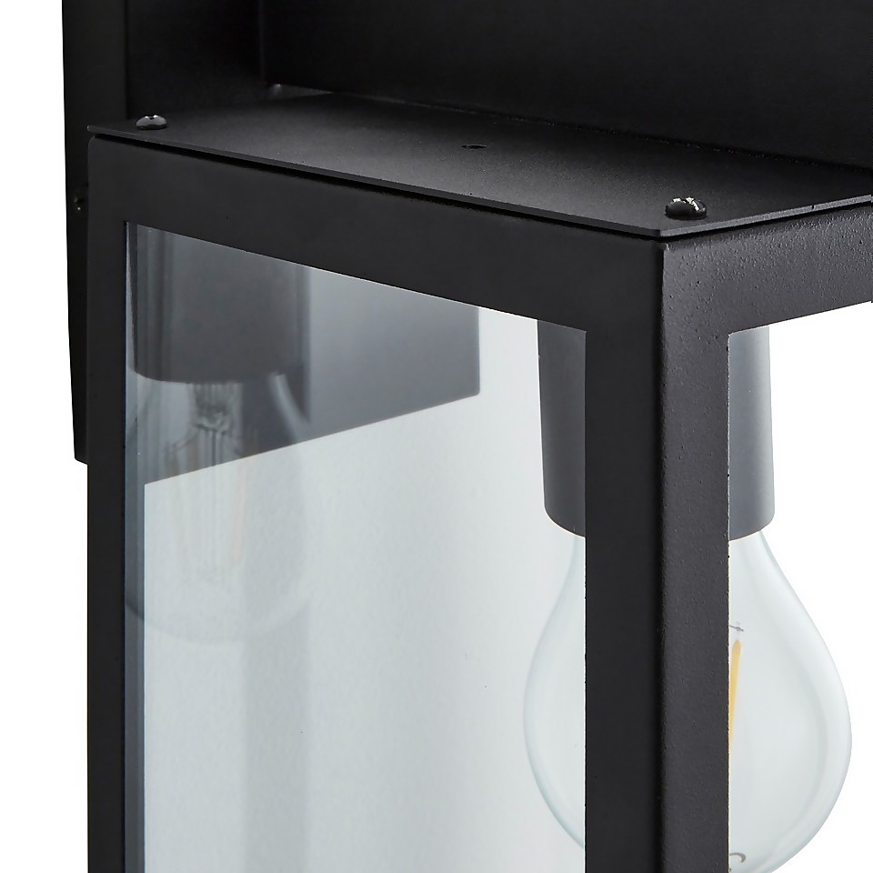 Hestia E27 Glass Panel Outdoor Box Lantern - Black