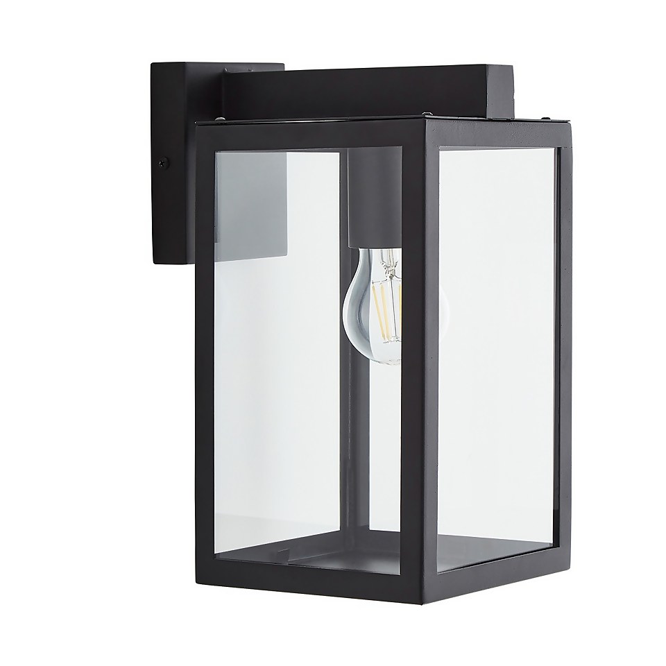 Hestia E27 Glass Panel Outdoor Box Lantern - Black