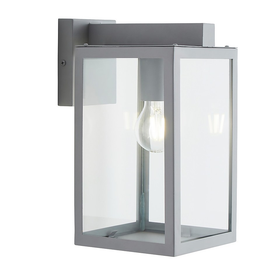Hestia E27 Glass Panel Outdoor Box Lantern - Silver