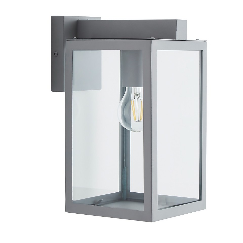 Hestia E27 Glass Panel Outdoor Box Lantern - Silver