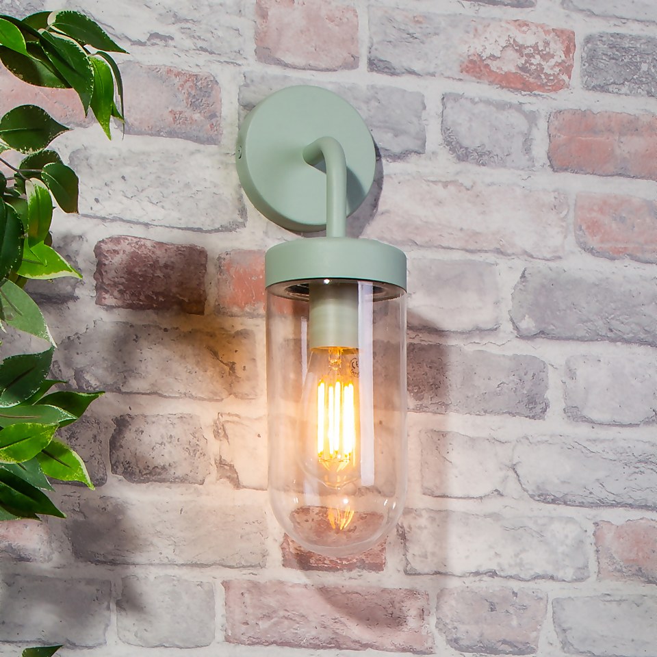 Kew Curved Arm E27 Outdoor Wall Light - Mint