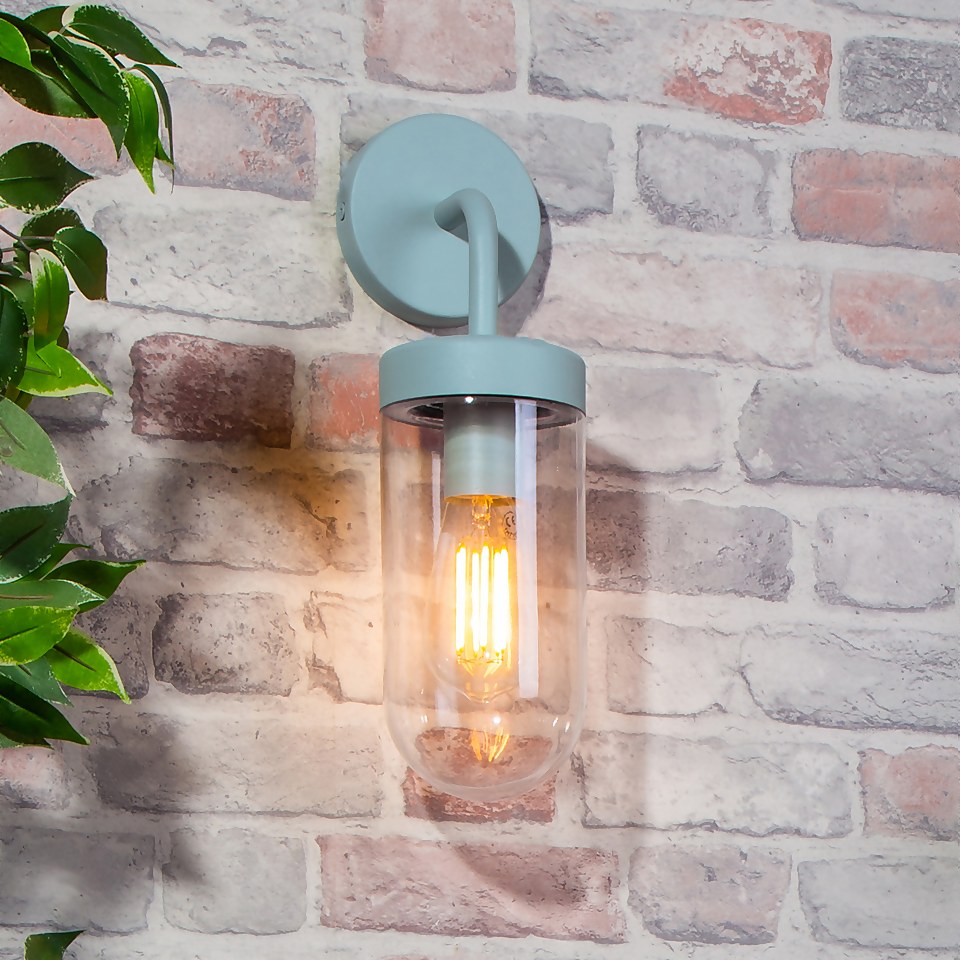 Kew Curved Arm E27 Outdoor Wall Light - Pale Blue
