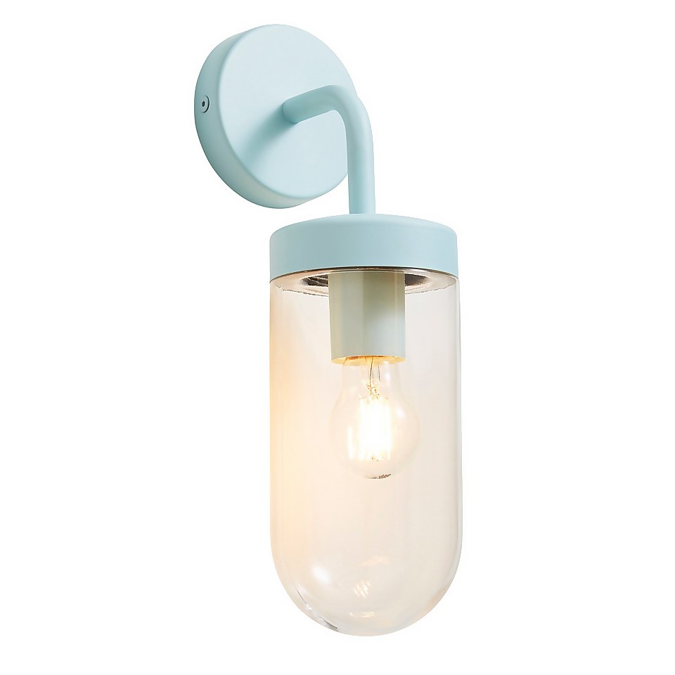 Kew Curved Arm E27 Outdoor Wall Light - Pale Blue