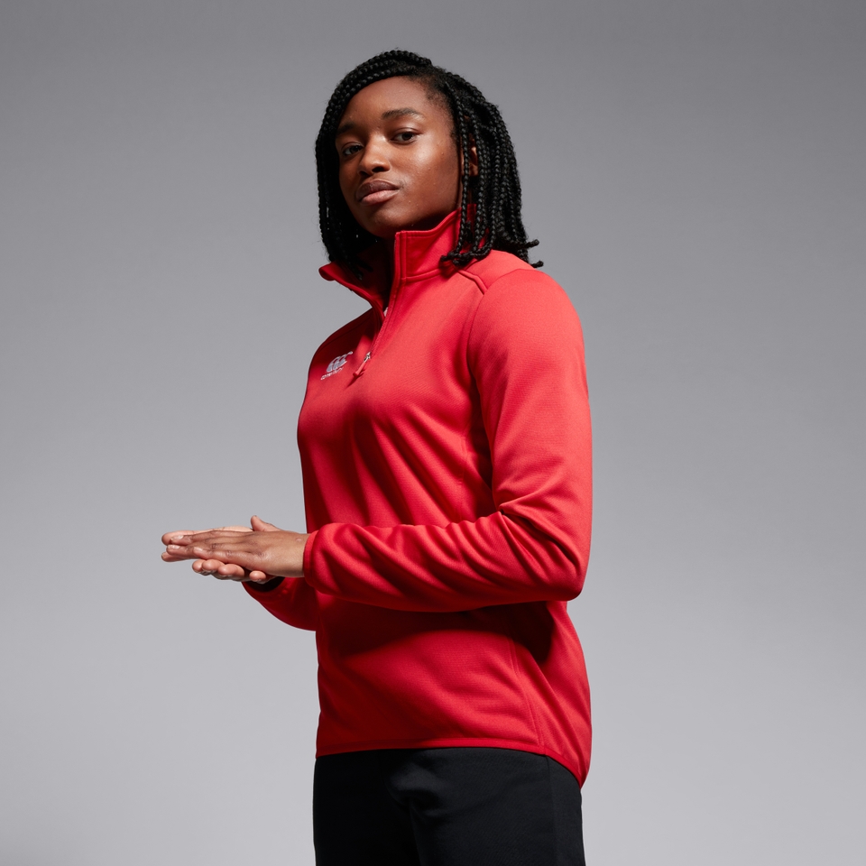WOMENS CLUB 1/4 ZIP MID LAYER TRAINING TOP RED